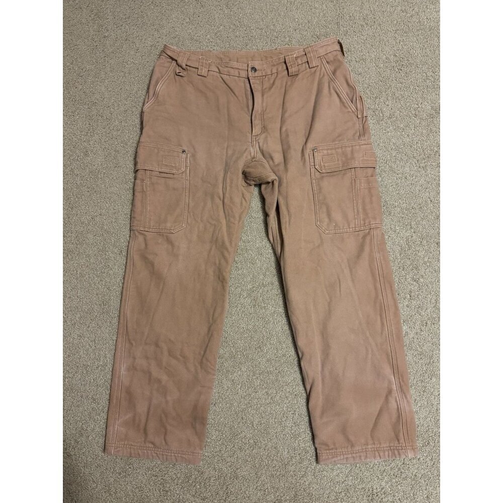 DULUTH TRADING Fleece Lined Work Wear Pants 40x32 Khaki Brown Thick Canvas